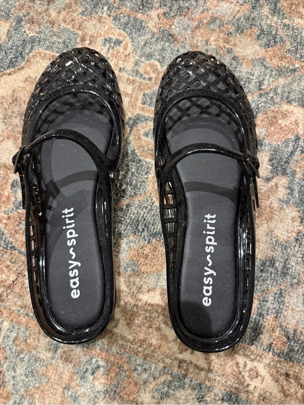 Easy Spirit Black Woven Jelly Mary Jane Flats